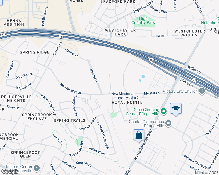 map of restaurants, bars, coffee shops, grocery stores, and more near 600 New Meister Lane in Pflugerville