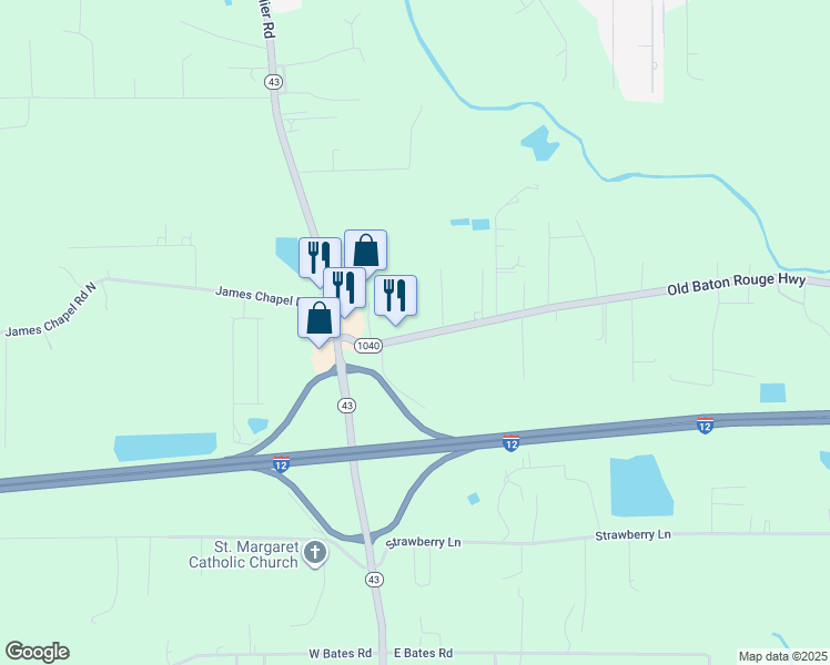 map of restaurants, bars, coffee shops, grocery stores, and more near 13457 Old Baton Rouge Highway in Hammond