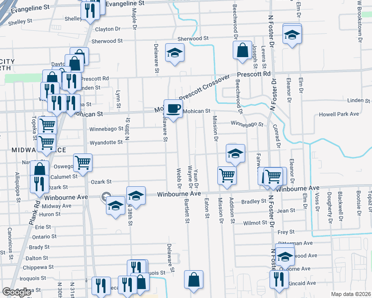 map of restaurants, bars, coffee shops, grocery stores, and more near 3554 Wayne Drive in Baton Rouge
