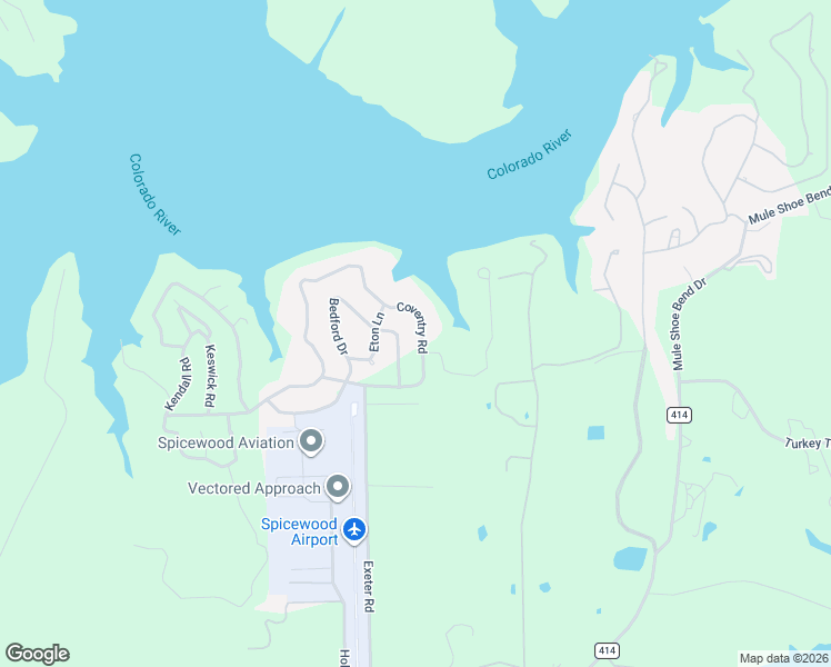 map of restaurants, bars, coffee shops, grocery stores, and more near 414 Bedford Drive in Spicewood