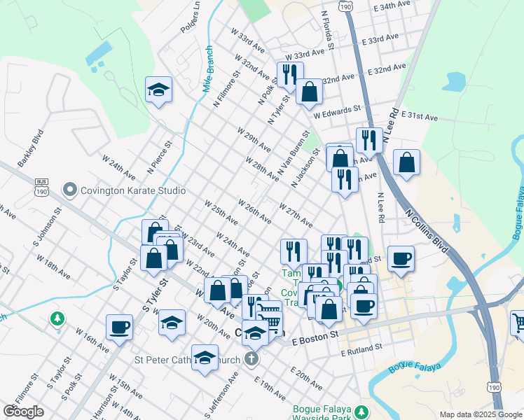 map of restaurants, bars, coffee shops, grocery stores, and more near 406 West 26th Avenue in Covington
