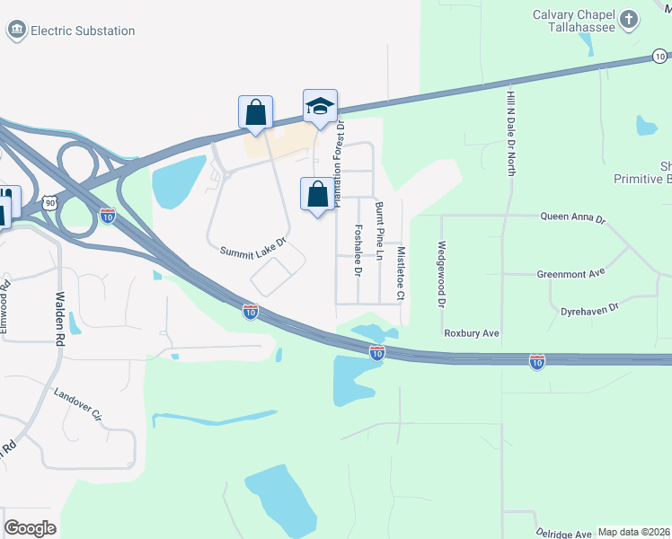 map of restaurants, bars, coffee shops, grocery stores, and more near 2050 Foshalee Drive in Tallahassee