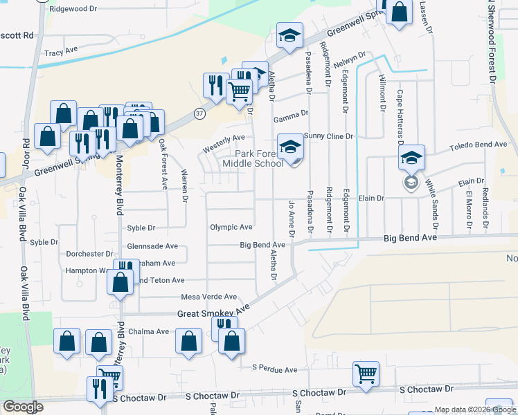map of restaurants, bars, coffee shops, grocery stores, and more near 9848 Everglades Avenue in Baton Rouge