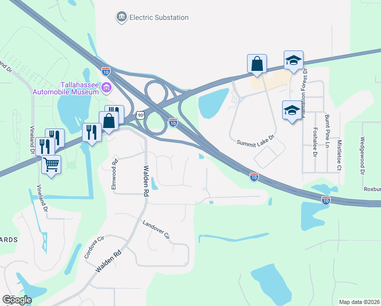 map of restaurants, bars, coffee shops, grocery stores, and more near 3048 Bidhurst Court in Tallahassee