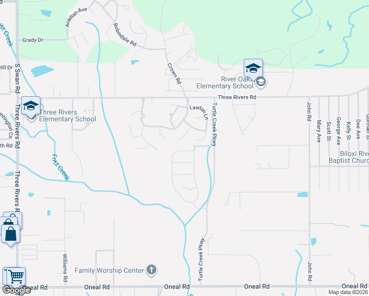 map of restaurants, bars, coffee shops, grocery stores, and more near 13349 Willow Oak Circle in Gulfport