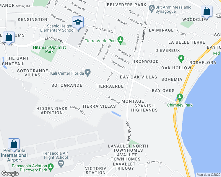map of restaurants, bars, coffee shops, grocery stores, and more near 4204 Lynn Ora Drive in Pensacola