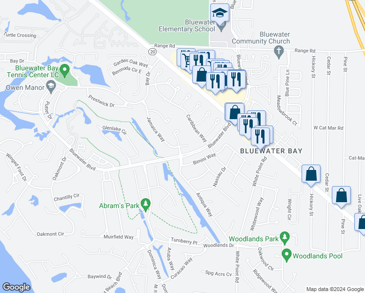 map of restaurants, bars, coffee shops, grocery stores, and more near 202 Jamaica Cove in Niceville
