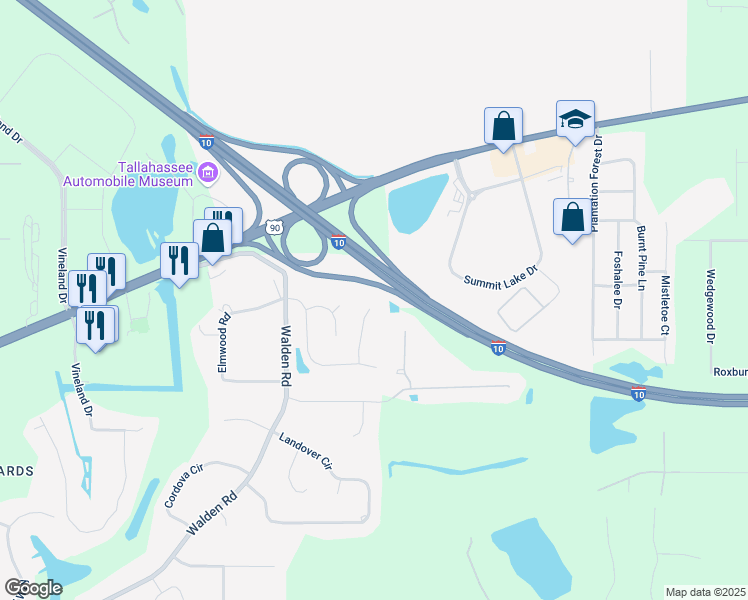 map of restaurants, bars, coffee shops, grocery stores, and more near 3048 Bidhurst Court in Tallahassee