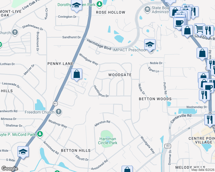 map of restaurants, bars, coffee shops, grocery stores, and more near 3108 Brandywine Drive in Tallahassee