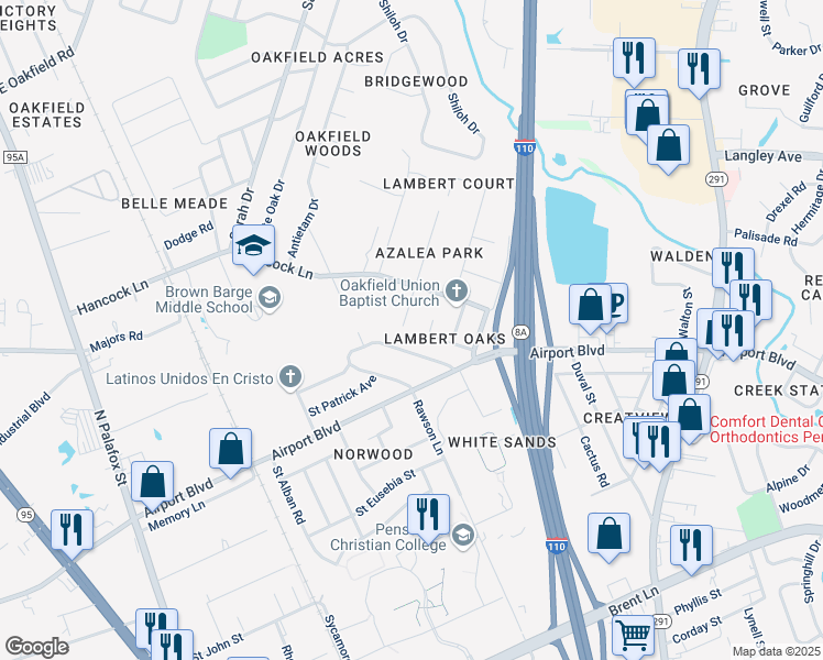 map of restaurants, bars, coffee shops, grocery stores, and more near 5811 Saint Benedict Avenue in Pensacola