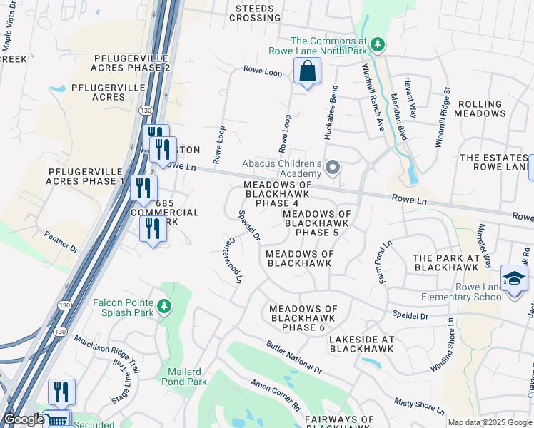 map of restaurants, bars, coffee shops, grocery stores, and more near 20313 Wayzata Court in Pflugerville