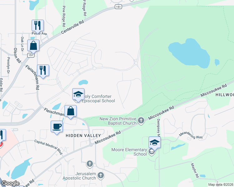 map of restaurants, bars, coffee shops, grocery stores, and more near Miccosukee Greenway in Tallahassee