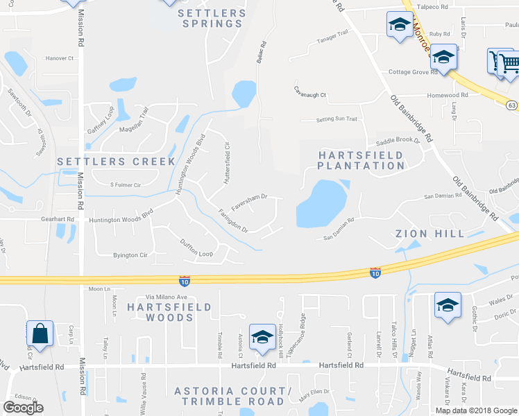 map of restaurants, bars, coffee shops, grocery stores, and more near 2707 Faringdon Drive in Tallahassee
