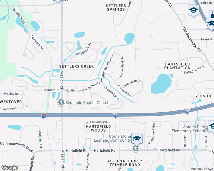 map of restaurants, bars, coffee shops, grocery stores, and more near 2892 Duffton Loop in Tallahassee