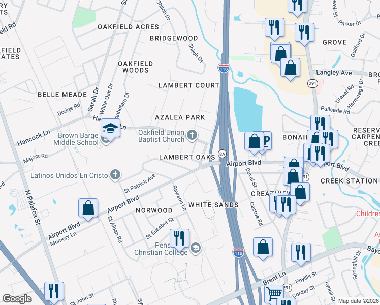 map of restaurants, bars, coffee shops, grocery stores, and more near 6175 Ringold Circle in Pensacola