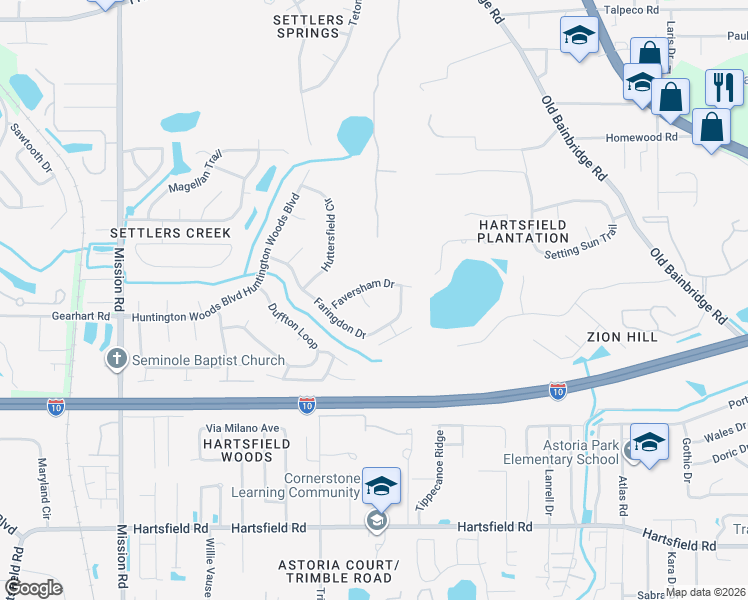 map of restaurants, bars, coffee shops, grocery stores, and more near 2777 Grantham Lane in Tallahassee