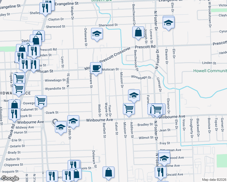 map of restaurants, bars, coffee shops, grocery stores, and more near 3582 Eaton Street in Baton Rouge