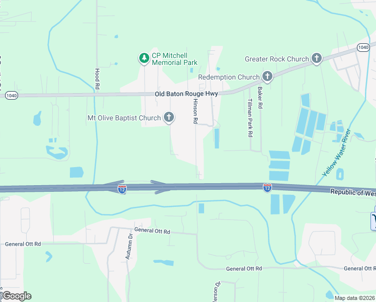 map of restaurants, bars, coffee shops, grocery stores, and more near 43051 Hinson Road in Hammond