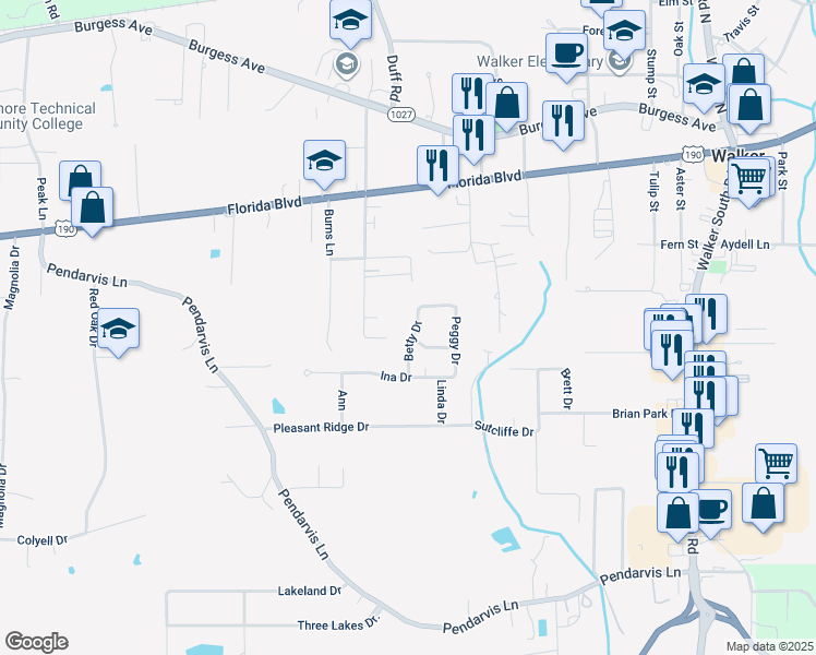 map of restaurants, bars, coffee shops, grocery stores, and more near 29271 Betty Drive in Walker