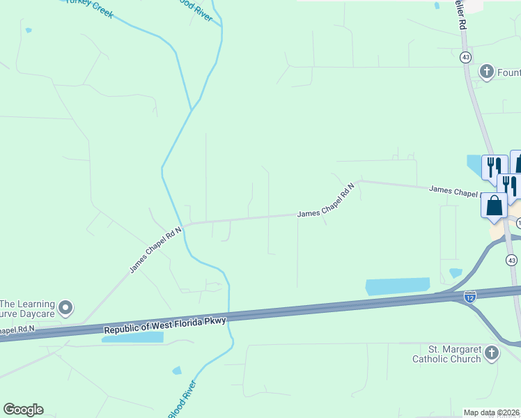 map of restaurants, bars, coffee shops, grocery stores, and more near 29300 James Chapel Road North in Albany