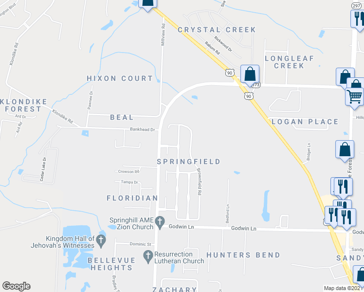 map of restaurants, bars, coffee shops, grocery stores, and more near 3099 Flintlock Drive in Pensacola