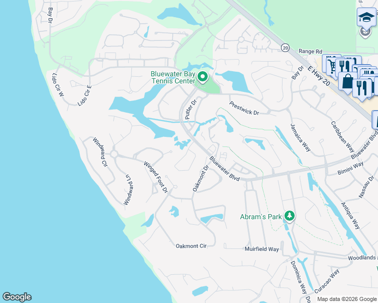map of restaurants, bars, coffee shops, grocery stores, and more near 800 Fairway Lakes Drive in Niceville