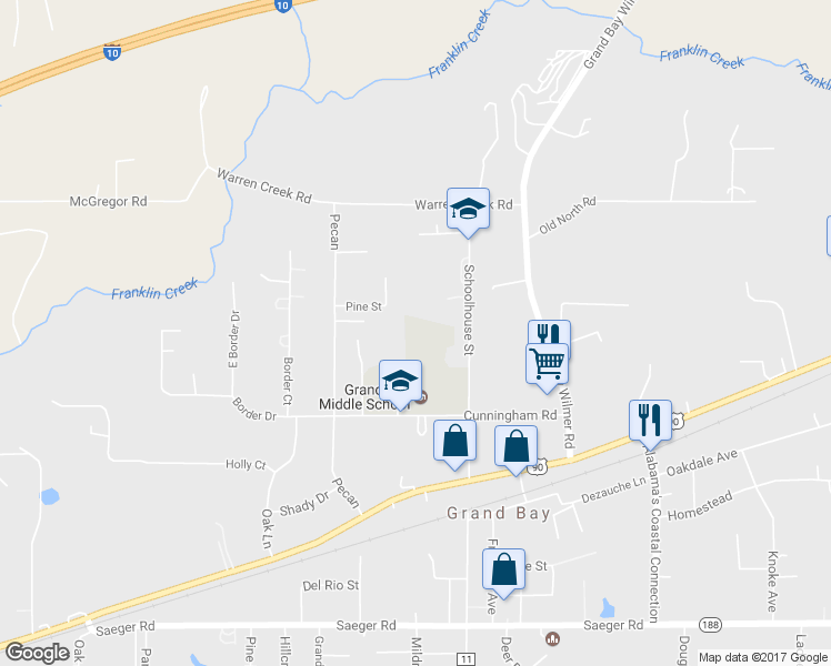 map of restaurants, bars, coffee shops, grocery stores, and more near 9960 School House Road in Grand Bay