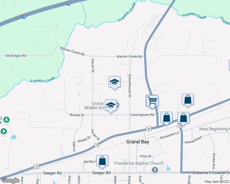 map of restaurants, bars, coffee shops, grocery stores, and more near 9960 School House Road in Grand Bay