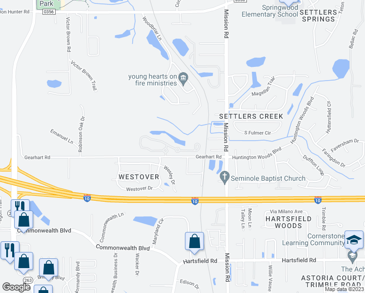 map of restaurants, bars, coffee shops, grocery stores, and more near 4434 Gearhart Road in Tallahassee