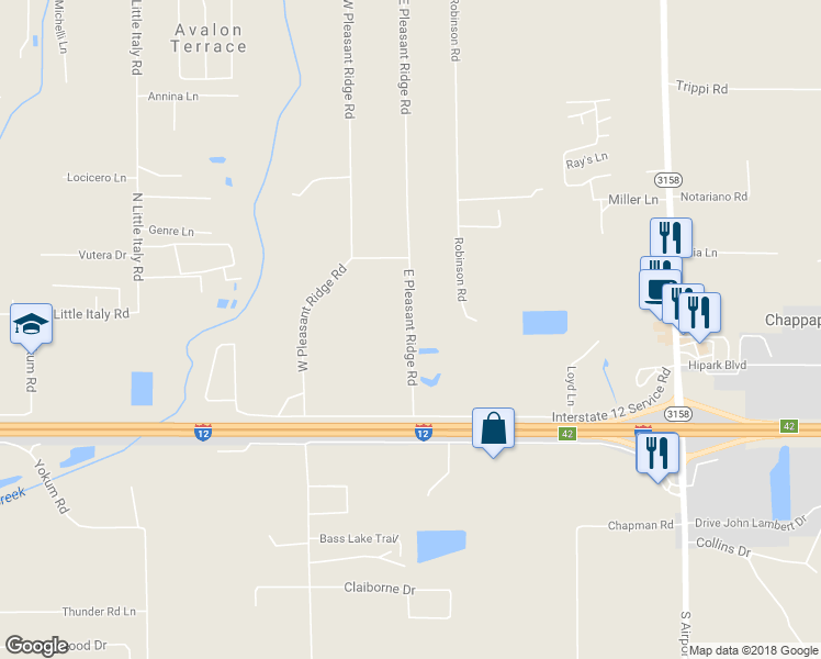 map of restaurants, bars, coffee shops, grocery stores, and more near 43059 East Pleasant Ridge Road in Hammond