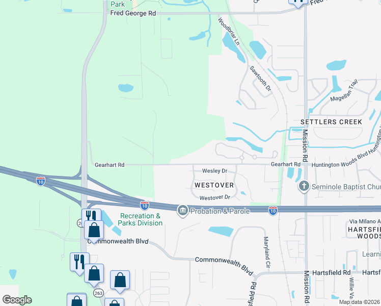 map of restaurants, bars, coffee shops, grocery stores, and more near 4480 Gearhart Road in Tallahassee