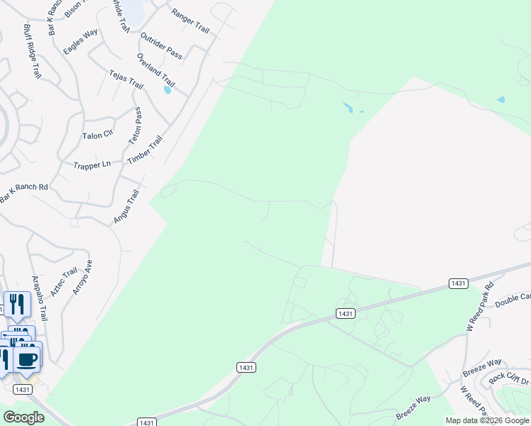 map of restaurants, bars, coffee shops, grocery stores, and more near 19800 Mountainside Drive in Leander