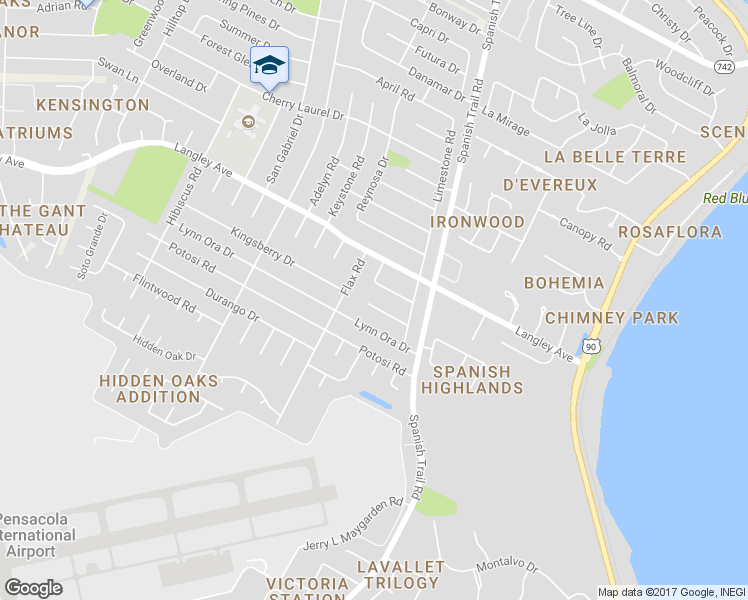map of restaurants, bars, coffee shops, grocery stores, and more near 4208 Rosebud Court in Pensacola