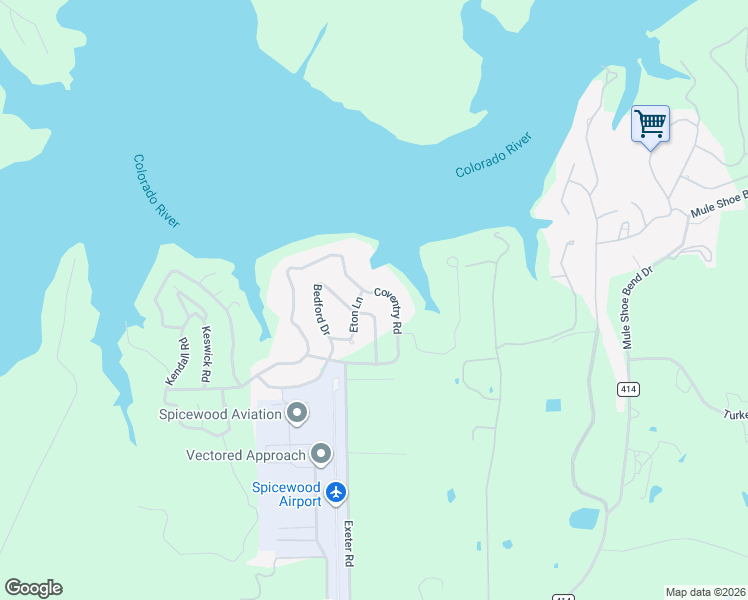 map of restaurants, bars, coffee shops, grocery stores, and more near 343 Coventry Road in Spicewood
