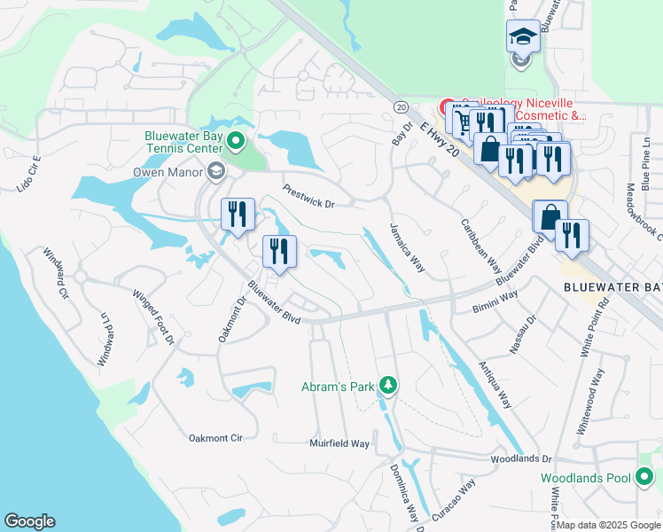 map of restaurants, bars, coffee shops, grocery stores, and more near 1513 Glen Lake Circle in Niceville