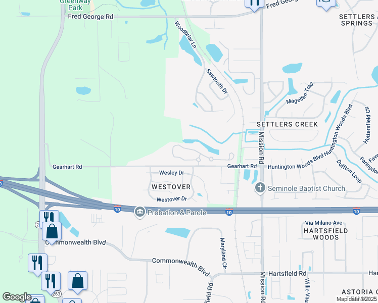 map of restaurants, bars, coffee shops, grocery stores, and more near 2503 Autumnchase Lane in Tallahassee