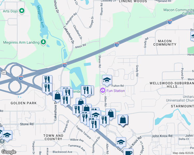map of restaurants, bars, coffee shops, grocery stores, and more near 2908 Sharer Road in Tallahassee