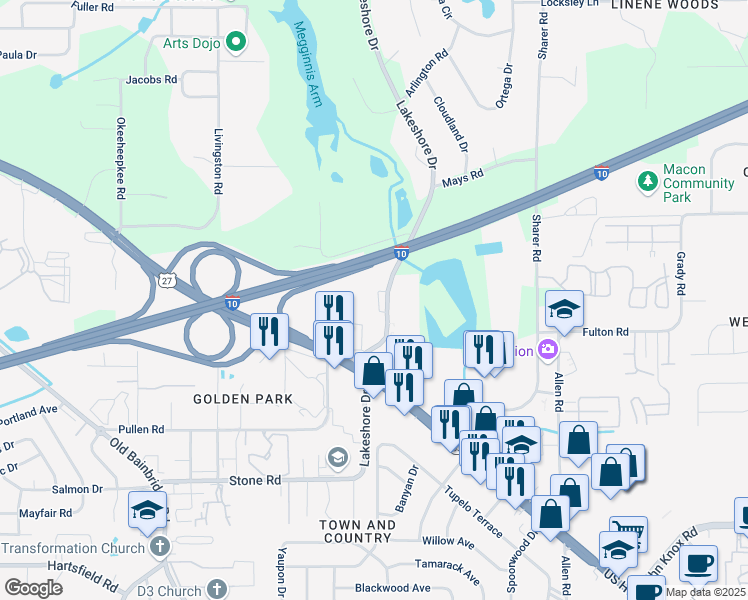 map of restaurants, bars, coffee shops, grocery stores, and more near 2913 Lakeshore Drive in Tallahassee