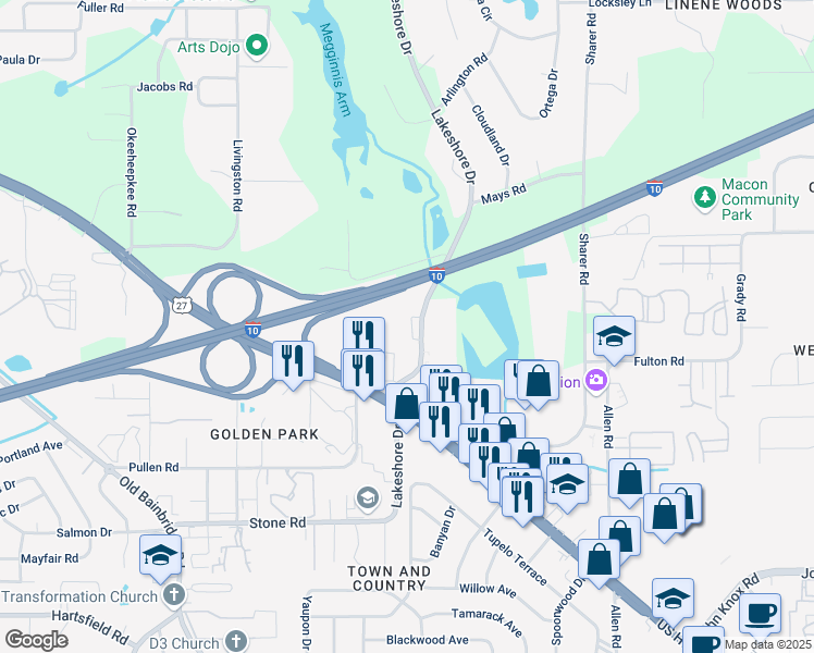 map of restaurants, bars, coffee shops, grocery stores, and more near 2913 Lakeshore Drive in Tallahassee
