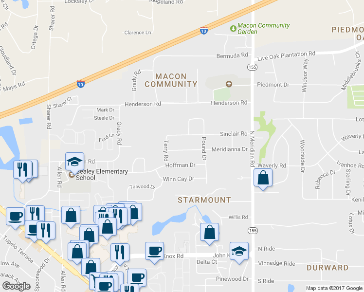 map of restaurants, bars, coffee shops, grocery stores, and more near 236 Meridianna Drive in Tallahassee