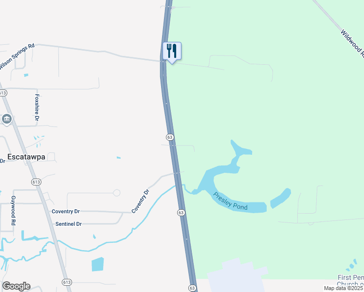 map of restaurants, bars, coffee shops, grocery stores, and more near 9680 Mississippi 63 in Moss Point