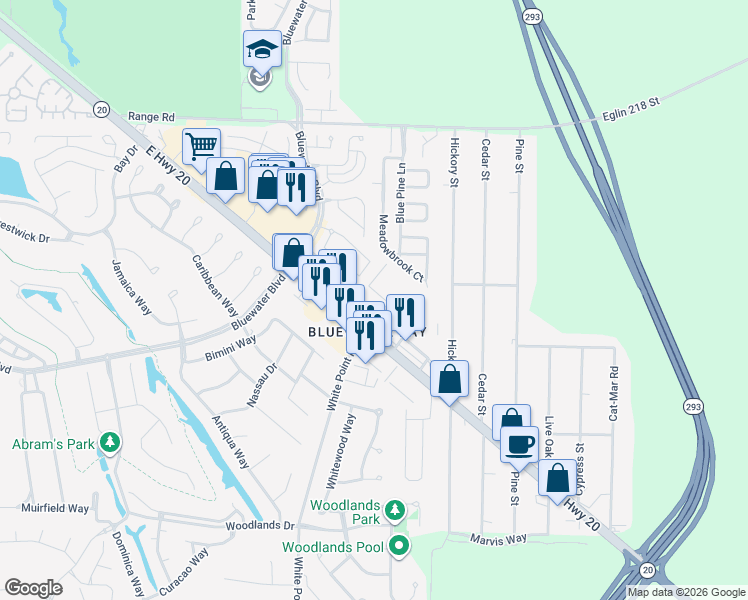 map of restaurants, bars, coffee shops, grocery stores, and more near 4565 Commercial Drive in Niceville