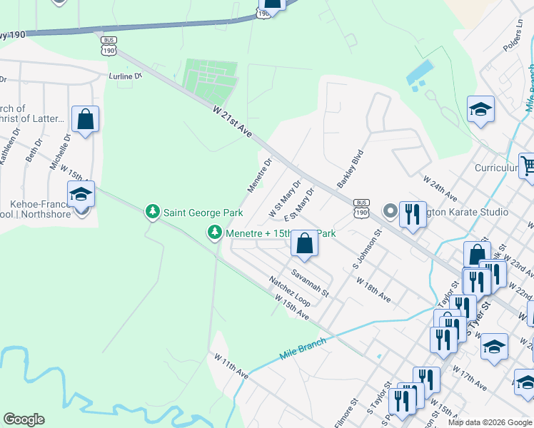 map of restaurants, bars, coffee shops, grocery stores, and more near 327 West Saint Mary Drive in Covington