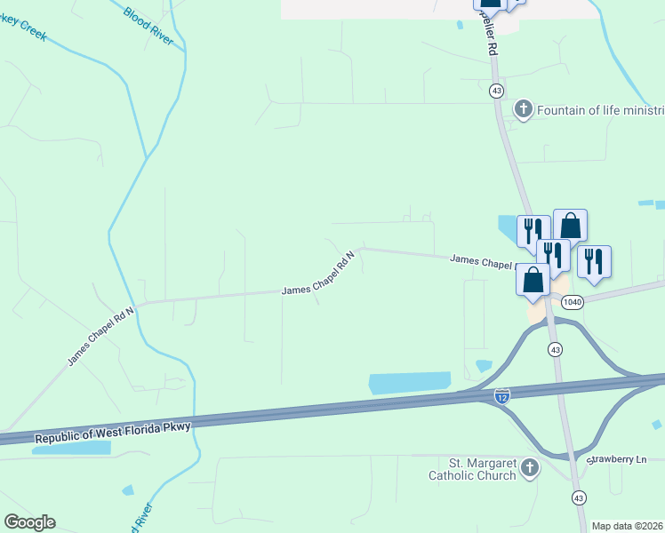 map of restaurants, bars, coffee shops, grocery stores, and more near 29675 James Chapel Road North in Albany