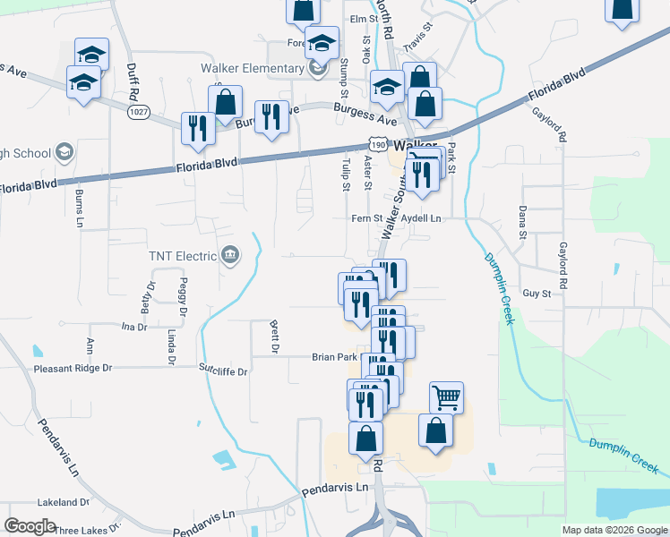 map of restaurants, bars, coffee shops, grocery stores, and more near 13290 Clint Street in Walker