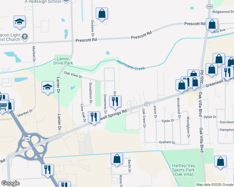map of restaurants, bars, coffee shops, grocery stores, and more near 3544 Greentree Drive in Baton Rouge