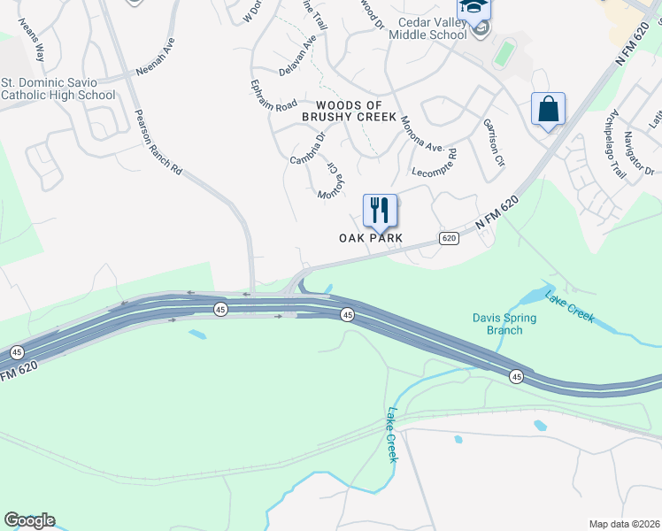map of restaurants, bars, coffee shops, grocery stores, and more near 15016 North FM 620 in Austin