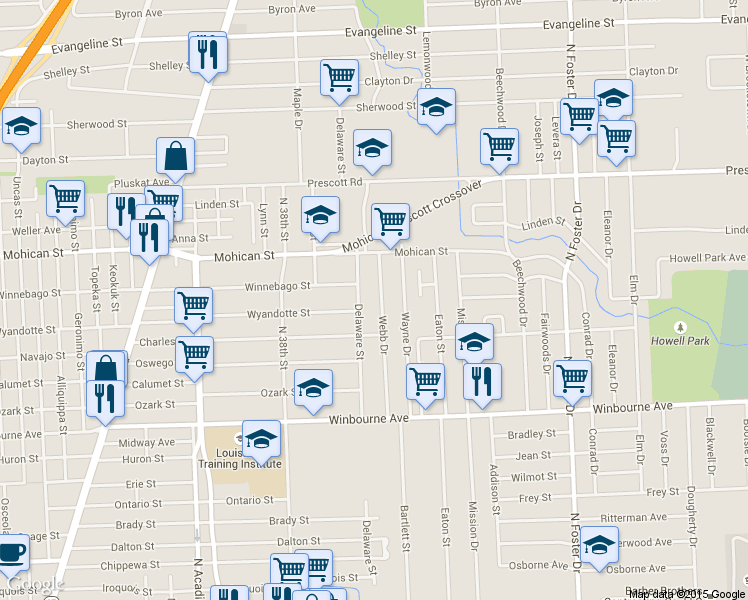 map of restaurants, bars, coffee shops, grocery stores, and more near 3711 Webb Drive in Baton Rouge