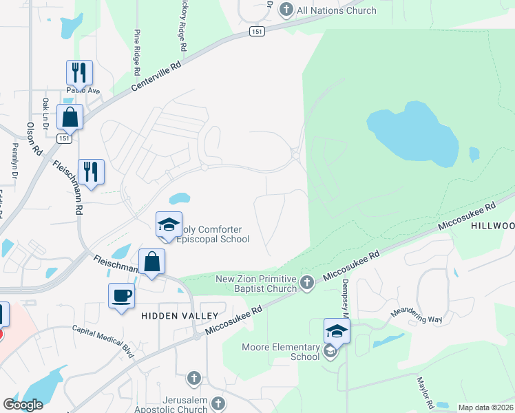 map of restaurants, bars, coffee shops, grocery stores, and more near Welaunee Boulevard in Tallahassee