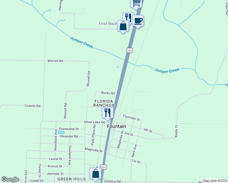 map of restaurants, bars, coffee shops, grocery stores, and more near 12239 Burke Road in Bay